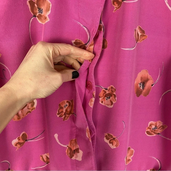 Vintage 90s Silk Floral Jacket Blazer Womens Size Small Pink Flower Print Granny - Picture 6 of 14